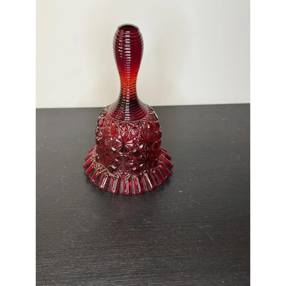 Fenton Ruby Red Bell Ribbed Handle Ruffle Edge Designer Cut Glass - Picture 5 of 5